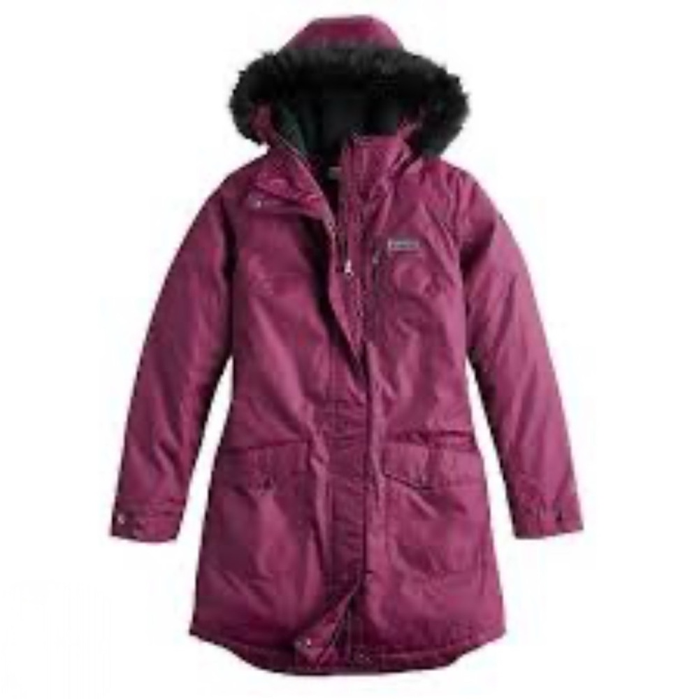 Columbia Purple Black Faux Fur Hooded Anorak Parka Winter Jacket Size Small